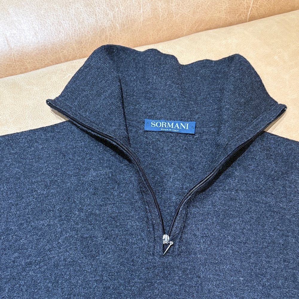 Pure Wool Dark Gray Zip-Up Sweater
